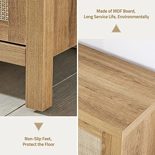 SICOTAS Sideboard Buffet Rattan Storage Cabinet - Farmhouse Kitchen Cabinet With Rattan Decorated Doors - Boho Accent Liquor Coffee Bar Cabinet - Cupboard Console Table For Dining Room Bar - Natural 3 SICOTAS Sideboard Buffet Rattan Storage Cabinet - Farmhouse Kitchen Cabinet With Rattan Decorated Doors - Boho Accent Liquor Coffee Bar Cabinet - Cupboard Console Table For Dining Room Bar - Natural - Image 3