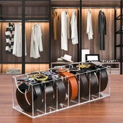 AFOROEOA 2Pack Belt Organizer, Acrylic Belt Storage Holder 7 Compartments Clear Belt Display Case Belt Container Holder For The Closet Drawer Bow Tie Watch Jewelry Bracelets Ring Cosmetic -Songmics Furniture Shop 51QSpTgJayL