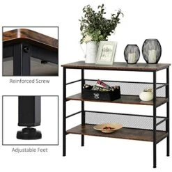 HOMCOM 3-Tier Console Table Industrial Style Storage Metal Wooden Shelf With A Robust Multi-Functional Design & Adjustable Feet, Black 9 HOMCOM 3-Tier Console Table Industrial Style Storage Metal Wooden Shelf With A Robust Multi-Functional Design & Adjustable Feet, Black -Songmics Furniture Shop 51QZxBTFKcL