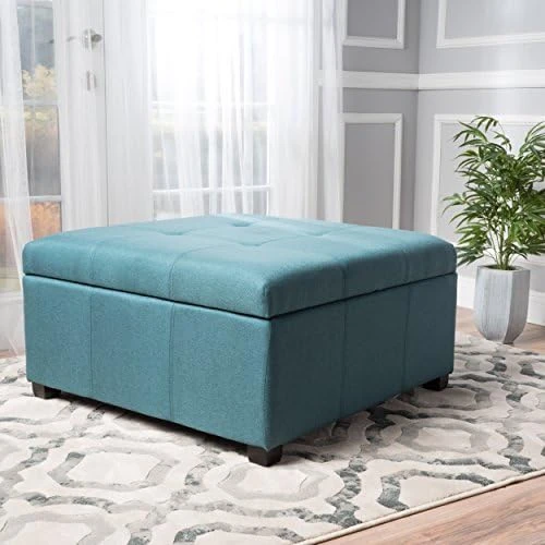 GDFStudio Christopher Knight Home Carlsbad Fabric Storage Ottoman, Dark Teal 4 GDFStudio Christopher Knight Home Carlsbad Fabric Storage Ottoman, Dark Teal - Image 4
