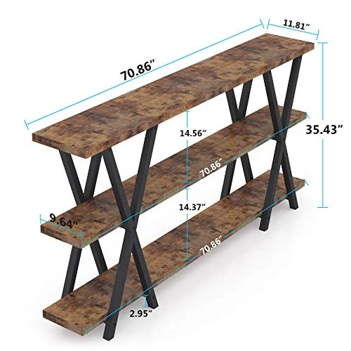 Tribesigns Sofa Table, 70.9 Inch 3 Tier Extra Long Console Table With Storage Shelves For Entryway Living Room, Rustic Brown Black 5 Tribesigns Sofa Table, 70.9 Inch 3 Tier Extra Long Console Table With Storage Shelves For Entryway Living Room, Rustic Brown Black - Image 5