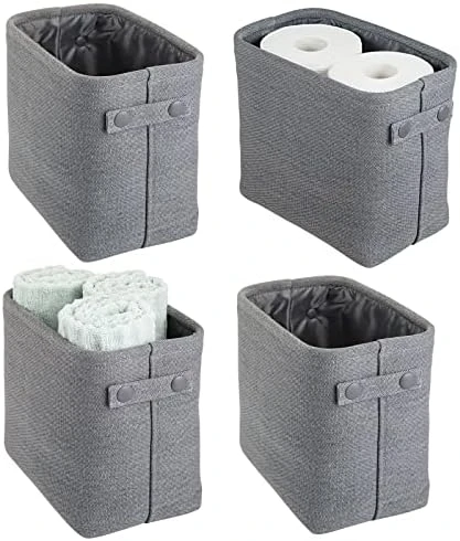 MDesign Narrow Fabric Storage Bin Basket With Handles For Bathroom Closet, Vanity, Cabinet, Cubby, Countertop, Tall Slim Baskets For Towels, Toilet Tissue, Crane Collection, 4 Pack - Cream 8 MDesign Narrow Fabric Storage Bin Basket With Handles For Bathroom Closet, Vanity, Cabinet, Cubby, Countertop, Tall Slim Baskets For Towels, Toilet Tissue, Crane Collection, 4 Pack - Cream - Image 8