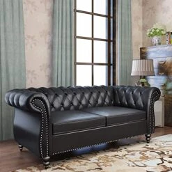 Chesterfield Loveseat, Modern Leather Sofa Tufted Couch 2 Seater With Rolled Arms And Nailhead For Living Room, Bedroom, Office, Apartment (Black) -Songmics Furniture Shop 51Qn1fmMzLL