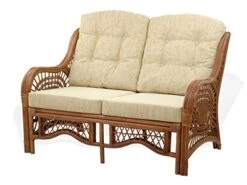 Malibu Lounge Set Of 4: 2 Natural Rattan Wicker Chairs, Loveseat With Cream Cushions And Coffee Table W/Glass Handmade, Colonial -Songmics Furniture Shop 51QqTm0eilL