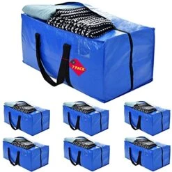 7-Pack Heavy Duty Extra Large Moving Bags W/Reinforced Handles & Zippers, Storage Totes For Space Saving, Alternative To Moving Box, Packing & Moving Supplies - Blue
