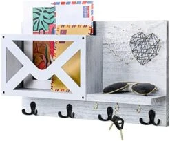 FREEDHIN Mail Organizer Wall Mount With 4 Key Hooks, Key Holder For Wall Wooden Mail Sorter Organizer And Floating Shelf Rustic Home Decor For Entryway Or Mudroom (Dark Brown) -Songmics Furniture Shop 51QuQlgHlML. AC