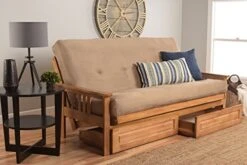Kodiak Furniture Monterey Futon Set With Storage Drawers, With Butternut Base And Suede Peat Mattress