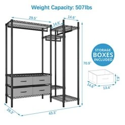 VIPEK L20 L Shaped Garment Rack Corner Adjustable Clothing Rack Heavy Duty Coat Rack With 4 Fabric Drawers, Compact Freestanding Clothes Rack Metal Wardrobe Closet Rack For Cloakroom, Black -Songmics Furniture Shop 51R36a6UfRL
