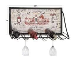 Deco 79 Vintage Metal Wall Wine Rack, 25"W X 14"H, Black