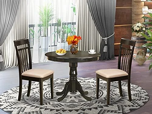 East West Furniture Wooden Dining Table Set- 4 Great Dining Room Chairs - A Lovely Round Dining Table- Faux Leather Seat And Cappuccino Finish Round Wooden Table 7 East West Furniture Wooden Dining Table Set- 4 Great Dining Room Chairs - A Lovely Round Dining Table- Faux Leather Seat And Cappuccino Finish Round Wooden Table - Image 7