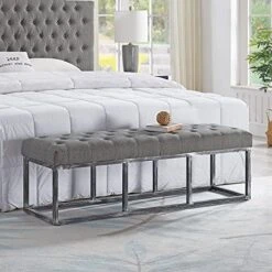 24KF Upholstered Tufted Long Bench Seats With Metal Frame Leg, Linen Bench Ottoman With Padded Seat-Linen -Songmics Furniture Shop 51R8uVTLnL. AC