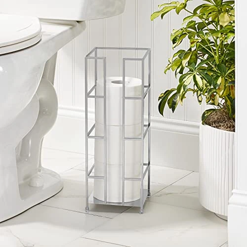 MDesign Metal Free-Standing Toilet Paper Reserve Tower Stand, 3-Jumbo Tissue Roll Storage Canister Holder For Bathroom Under Sink, Shelf, Beside Vanity, Cabinet, Corner, Citi Collection - Chrome 2 MDesign Metal Free-Standing Toilet Paper Reserve Tower Stand, 3-Jumbo Tissue Roll Storage Canister Holder For Bathroom Under Sink, Shelf, Beside Vanity, Cabinet, Corner, Citi Collection - Chrome - Image 2