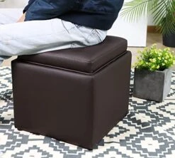PRIVATE GARDEN Square Storage Ottoman With Tray, Faux Leather Upholstered Footrest Stool, Seat As Side Table Coffee Table For The Living Room, Bedroom, Contemporary (Black Brown/Dark Brown) -Songmics Furniture Shop 51RFn4F7AQL