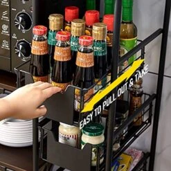 3-Tier Kitchen Storage Cart, Microwave Oven Stand Rack With 4 Pull-Out Baskets, 360° Rotating Kitchen Organizer Shelves, Walnut Color -Songmics Furniture Shop 51RIKQHwx8L