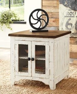 Signature Design By Ashley Wystfield Farmhouse End Table With Storage, Distressed White & Brown Finish -Songmics Furniture Shop 51RIom150NL