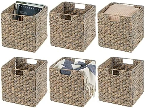 MDesign Natural Woven Hyacinth Cube Organizer Basket With Handles, Storage For Bathroom, Laundry Room Shelf Or Nursery - Perfect For Cubby Storage Units - Hold Blankets And Books - 6 Pack, Natural/Tan 8 MDesign Natural Woven Hyacinth Cube Organizer Basket With Handles, Storage For Bathroom, Laundry Room Shelf Or Nursery - Perfect For Cubby Storage Units - Hold Blankets And Books - 6 Pack, Natural/Tan - Image 8