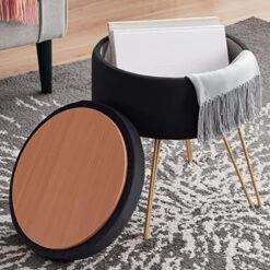 Ornavo Home Modern Round Velvet Storage Ottoman Foot Rest Vanity Stool/Seat With Gold Metal Legs & Tray Top Coffee Table - Blush -Songmics Furniture Shop 51RPqabJHsL. AC
