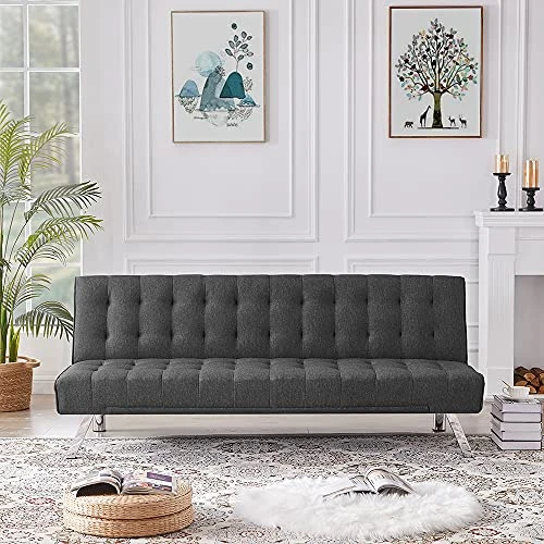 Majnesvon Modern Fabric Sofa Bed Futon With Chrome Legs Convertible Folding Sofa Bed For Compact Living Spaces,Apartments Office Dorms Grey 6 Majnesvon Modern Fabric Sofa Bed Futon With Chrome Legs Convertible Folding Sofa Bed For Compact Living Spaces,Apartments Office Dorms Grey - Image 6
