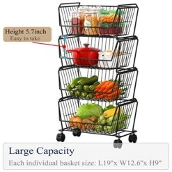 PUSDON 4-Tier Stackable Metal Storage Baskets, Anti-Rust Fruit Vegetable Rack, Dual Use Shelf For Kitchen, Home & Office, Black 10 PUSDON 4-Tier Stackable Metal Storage Baskets, Anti-Rust Fruit Vegetable Rack, Dual Use Shelf For Kitchen, Home & Office, Black -Songmics Furniture Shop 51RTuKFYlmL