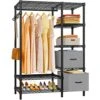 VIPEK V7 Heavy Duty Clothes Rack With Shelves Garment Rack With Drawers, Portable Clothing Storage Rack For Hanging Clothes Freestanding Closet System Adjustable Metal Wardrobe, Max Load 562lbs, Black