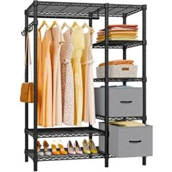 VIPEK V7 Heavy Duty Clothes Rack With Shelves Garment Rack With Drawers, Portable Clothing Storage Rack For Hanging Clothes Freestanding Closet System Adjustable Metal Wardrobe, Max Load 562lbs, Black