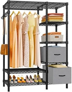 VIPEK V7 Heavy Duty Clothes Rack With Shelves Garment Rack With Drawers, Portable Clothing Storage Rack For Hanging Clothes Freestanding Closet System Adjustable Metal Wardrobe, Max Load 562lbs, Black -Songmics Furniture Shop 51RVCpOx22L. AC