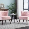 Altrobene Mid Century Modern Wingback Velvet Accent Chair Set Of 2 Wide Comfy Armless Corner Chair Tufted Slipper Chair For Living Room/Bedroom, Pink