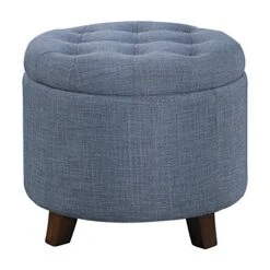 Lexicon Avon Round Tufted Fabric Storage Accent Ottoman, 20" W, Blue