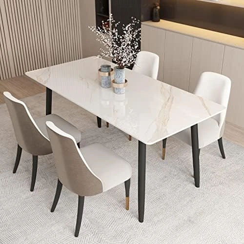 Dining Table 47" Rectangular Black Kitchen Table With Sintered Stone Table Top And Metal Legs Modern Dinner Table For Dining Room 6 Dining Table 47" Rectangular Black Kitchen Table With Sintered Stone Table Top And Metal Legs Modern Dinner Table For Dining Room - Image 6