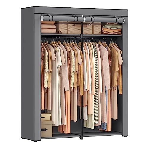 SONGMICS Closet Wardrobe, Portable Closet For Bedroom, Clothes Rail With Non-Woven Fabric Cover, Clothes Storage Organizer, 55.1 X 16.9 X 68.5 Inches, Gray URYG02GY 1 SONGMICS Closet Wardrobe, Portable Closet For Bedroom, Clothes Rail With Non-Woven Fabric Cover, Clothes Storage Organizer, 55.1 X 16.9 X 68.5 Inches, Gray URYG02GY