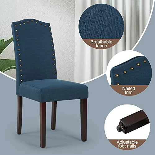 LSSPAID Dining Chairs Set Of 4, High Back Fabric Upholstered Parsons Dining Room Chairs, Nail Head Trim Dining Chair, Turquoise 4 LSSPAID Dining Chairs Set Of 4, High Back Fabric Upholstered Parsons Dining Room Chairs, Nail Head Trim Dining Chair, Turquoise - Image 4