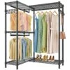 VIPEK L4 Garment Rack L Shaped Clothes Rack For Corner, Freestanding Portable Wardrobe Closet Heavy Duty Clothing Rack With 3 Hanging Rods & 2 Side Hooks, 43.3"Lx29.1"Wx76.4"H, Max Load 750LBS, Black