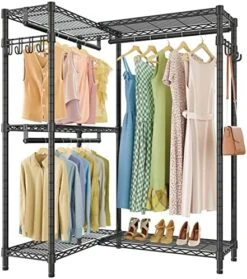 VIPEK L4 Garment Rack L Shaped Clothes Rack For Corner, Freestanding Portable Wardrobe Closet Heavy Duty Clothing Rack With 3 Hanging Rods & 2 Side Hooks, 43.3"Lx29.1"Wx76.4"H, Max Load 750LBS, Black -Songmics Furniture Shop 51Re0vzBG2L. AC