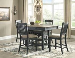 Signature Design By Ashley Tyler Creek Farmhouse 36" Counter Height Dining Table With Wine Rack, Amost Black & Tyler Creek Farmhouse 24.38" Counter Height Upholstered Barstool, Set Of 2, Almost Black -Songmics Furniture Shop 51Rh97KoqDL