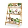 COSTWAY Bamboo Plant Stand, Foldable Multifunctional Flower Display Ladder Shelf, 3-Tier Storage Rack