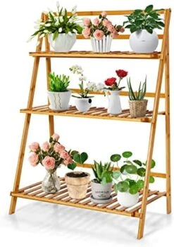 COSTWAY Bamboo Plant Stand, Foldable Multifunctional Flower Display Ladder Shelf, 3-Tier Storage Rack 11 COSTWAY Bamboo Plant Stand, Foldable Multifunctional Flower Display Ladder Shelf, 3-Tier Storage Rack -Songmics Furniture Shop 51RhKj2o49L. AC