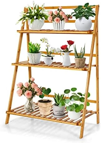 COSTWAY Bamboo Plant Stand, Foldable Multifunctional Flower Display Ladder Shelf, 3-Tier Storage Rack 6 COSTWAY Bamboo Plant Stand, Foldable Multifunctional Flower Display Ladder Shelf, 3-Tier Storage Rack - Image 6