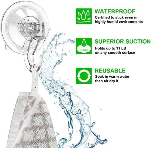 LUXEAR Suction Cup Hooks - 6 Pack Suction Hooks Reusable Powerful Waterproof Shower Hooks - Heavy Duty Vacuum Suction Hanger For Shower, Window, Towel, Loofah, Glass Door 2 LUXEAR Suction Cup Hooks - 6 Pack Suction Hooks Reusable Powerful Waterproof Shower Hooks - Heavy Duty Vacuum Suction Hanger For Shower, Window, Towel, Loofah, Glass Door - Image 2