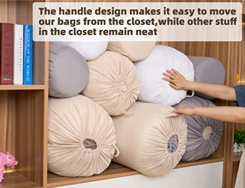 ECOWAN LIVING 8Gal Cylindrical Clothes Blanket Quilt Pillow Storage Bag, Closet Organizer Storage Container, Reusable Drawstring Packing Bag, Durable Handle, Moistureproof(Gray, M, 2 Bag) 2 ECOWAN LIVING 8Gal Cylindrical Clothes Blanket Quilt Pillow Storage Bag, Closet Organizer Storage Container, Reusable Drawstring Packing Bag, Durable Handle, Moistureproof(Gray, M, 2 Bag) - Image 2