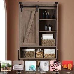 GORZING Over The Toilet Storage Cabinet,Above Toilet Storage Cabinet,Bathroom Storage Cabinet Over Toilet,Bathroom Organizer Over Toilet Adjustable Shelf,Sliding Door Toilet Storage Rack,Grey -Songmics Furniture Shop 51RlQUtU0wL