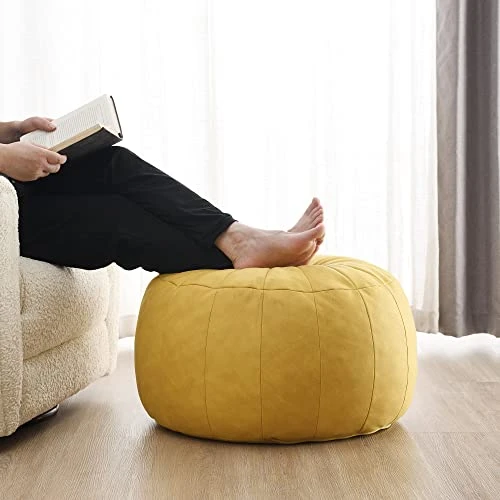 C COMFORTLAND Unstuffed Faux Suede Ottoman Pouf, Round Foot Rest Poof Ottomans, Floor Foot Stool Poufs, Bean Bag Chair Cover With Storage For Living Room, Bedroom, Or Wedding Gifts Yellow 1 C COMFORTLAND Unstuffed Faux Suede Ottoman Pouf, Round Foot Rest Poof Ottomans, Floor Foot Stool Poufs, Bean Bag Chair Cover With Storage For Living Room, Bedroom, Or Wedding Gifts Yellow