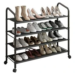 AOSENKO 4 Tier Shoe Rack For Closet,Black Metal Shoe Rack Storage Organizer Suitable For Entrance, Bathroom, Corridor, Living Room,Closet Shoe Rack