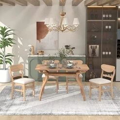 Melpomene 5 Piece Dining Table Set, Mid Century Solid Wood Kitchen Table With 4 Chairs And Special-Shape Legs(Natural Wood Wash) -Songmics Furniture Shop 51RnIxABgJL