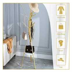 IOTXY Metal Coat Rack Tree - 71 Inches Tall Floor Standing Clothing Hanger With Wooden Shelf And 9 Hooks For Handbag Jacket Scarf Rack, Gold 11 IOTXY Metal Coat Rack Tree - 71 Inches Tall Floor Standing Clothing Hanger With Wooden Shelf And 9 Hooks For Handbag Jacket Scarf Rack, Gold -Songmics Furniture Shop 51RwBtf9kQL