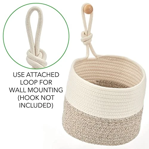 MDesign Casual Round Woven Cotton Rope Bathroom Basket With Tie Handles - Storage Organizer Set For Countertop, Floor, Closet Or Vanity, Holds Toilet Paper, Towels, Or Magazines, Set Of 2, White/Brown 4 MDesign Casual Round Woven Cotton Rope Bathroom Basket With Tie Handles - Storage Organizer Set For Countertop, Floor, Closet Or Vanity, Holds Toilet Paper, Towels, Or Magazines, Set Of 2, White/Brown - Image 4
