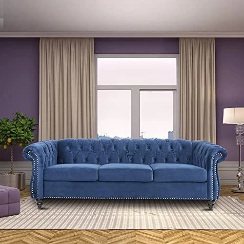 NOSGA Modern Contemporary Sofa Couch With Deep Button Tufting Dutch Velvet, Solid Wood Frame And Wood Legs (Gray) 8 NOSGA Modern Contemporary Sofa Couch With Deep Button Tufting Dutch Velvet, Solid Wood Frame And Wood Legs (Gray) - Image 8