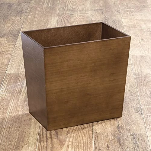 MDesign Rectangular Narrow Trash Can Wastebasket, Small Garbage Container Bin For Bathroom, Kitchen, Home Office, Craft Room, Bamboo Veneer, Brock Collection, 2 Pack - Brown 3 MDesign Rectangular Narrow Trash Can Wastebasket, Small Garbage Container Bin For Bathroom, Kitchen, Home Office, Craft Room, Bamboo Veneer, Brock Collection, 2 Pack - Brown - Image 3