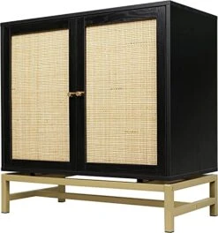 Goujxcy Rattan Accent Storage Cabinet, Farmhouse Wood Sideboard Buffet Cabinet With 2 Doors And Adjustable Shelves, Kitchen Cupboard Server Console Table For Dining Room, Bedroom, Hallway, Black -Songmics Furniture Shop 51S7tEEjAjL