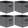 Onlyeasy Large Foldable Cloth Storage Cubes 4 Pack With Label Holders - Fabric Storage Bins Baskets Organizers For Home Office Nursery Cubby With Leather Handles, 13Wx15Dx13H Inch, Black, MXABXL04PLP