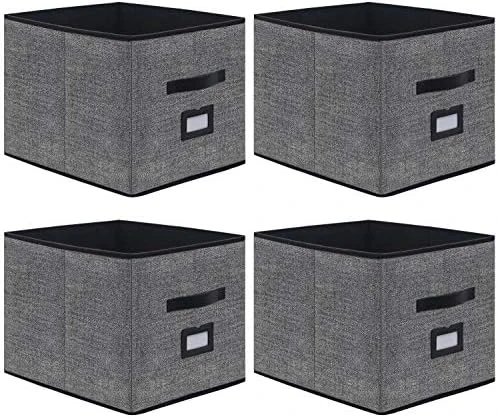 Onlyeasy Large Foldable Cloth Storage Cubes 4 Pack With Label Holders - Fabric Storage Bins Baskets Organizers For Home Office Nursery Cubby With Leather Handles, 13Wx15Dx13H Inch, Black, MXABXL04PLP 7 Onlyeasy Large Foldable Cloth Storage Cubes 4 Pack With Label Holders - Fabric Storage Bins Baskets Organizers For Home Office Nursery Cubby With Leather Handles, 13Wx15Dx13H Inch, Black, MXABXL04PLP - Image 7